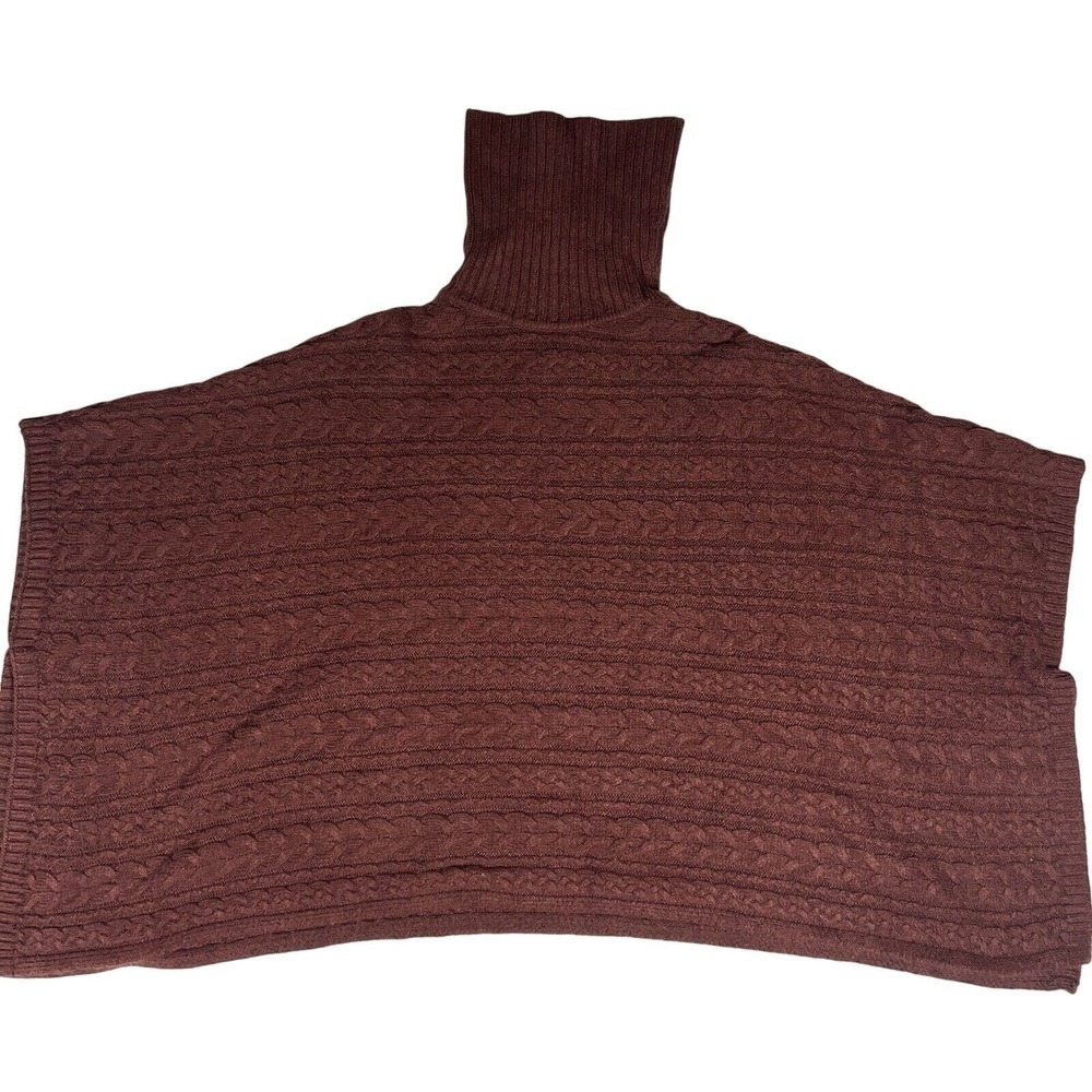 Rachel Zoe Cable Knit Turtleneck Poncho Sweater Brown Womens One Size Boho